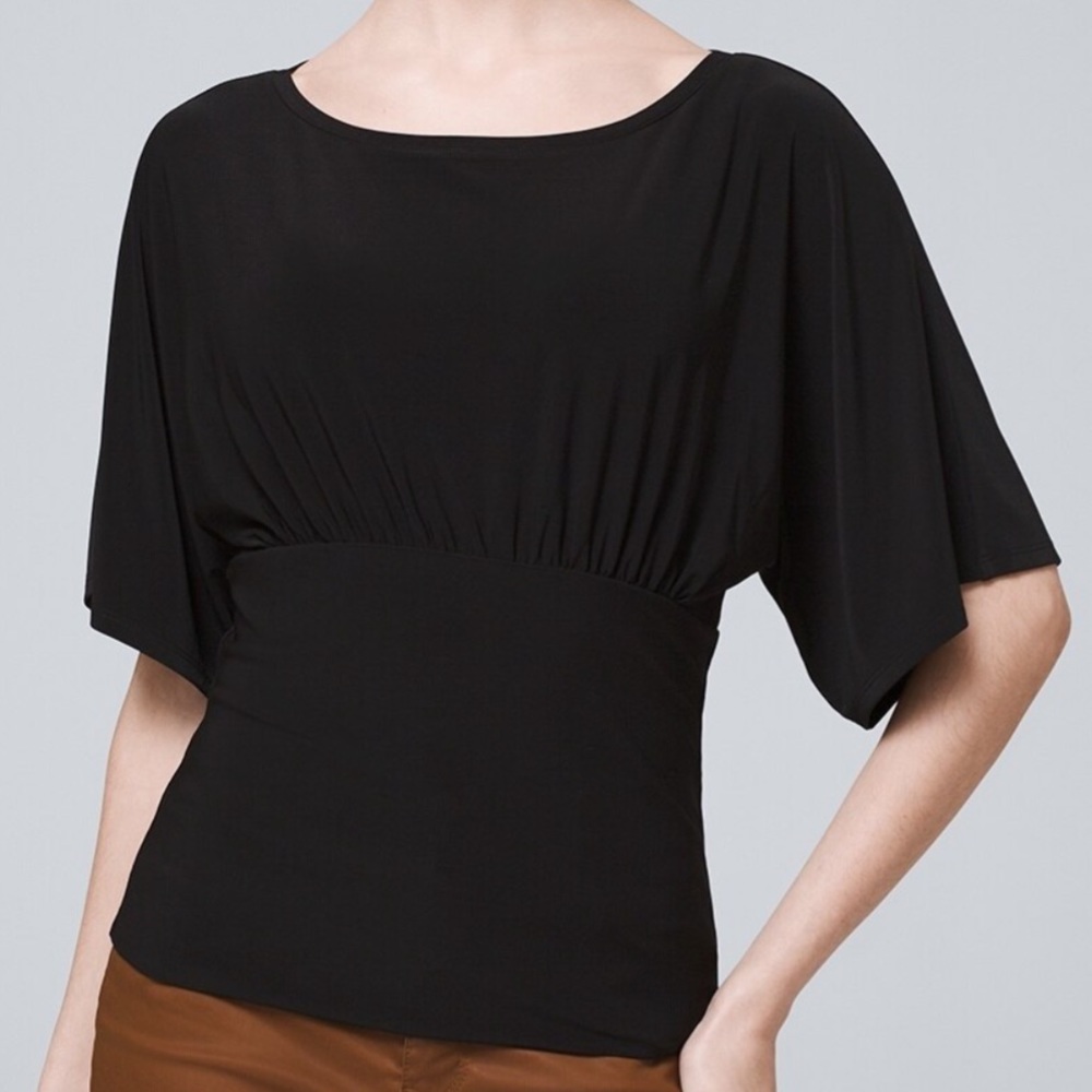 NWT White House Black Market Black Matte Jersey Kimono Sleeve Blouse